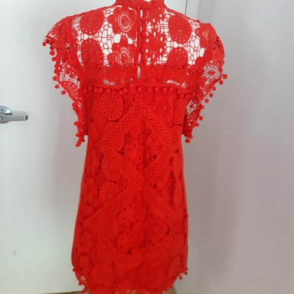 Tularosa Clayton Lace Crochet Dress Cayenne Red - Picture 6 of 12